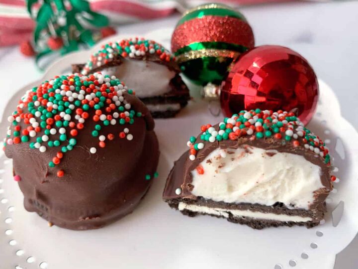 chocolate covered ice cream bites with oreos, Christmas Bites