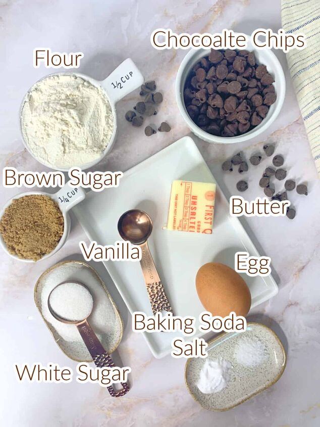 small batch chocolate chip cookies, Ingredients for chocolate chip cookies with graphic labels