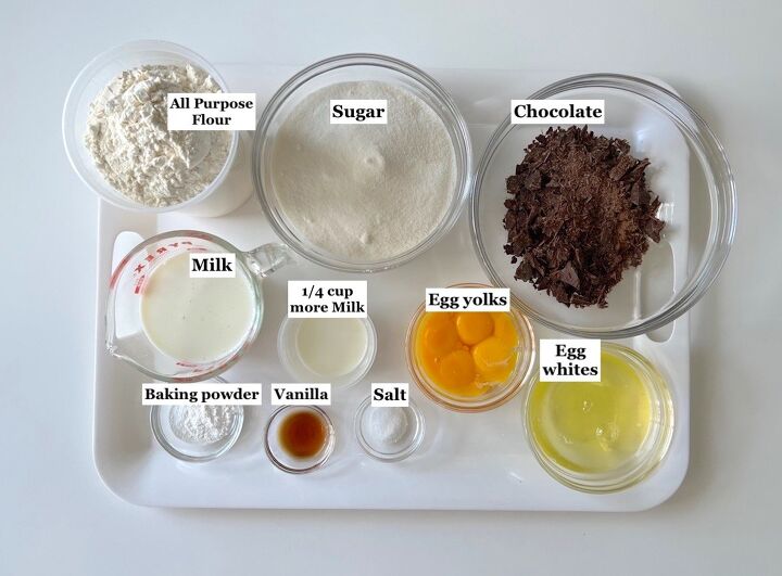 best brazilian cake bolo de brigadeiro, Ingredients prepped and measured out in bowls for Brigadeiro Chocolate Brazilian Cake