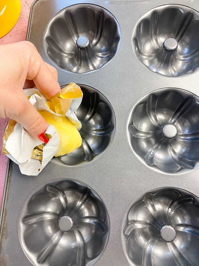 mini lemon bundt cakes, Bring butter to room temperature and grease the bundt cake pan