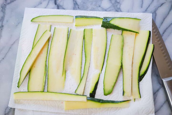 zucchini casserole with ground beef, draw out the excess moisture using salt on zucchini slices on a paper towel