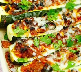 taco pasta casserole, featured image zucchini boats with ground turkey