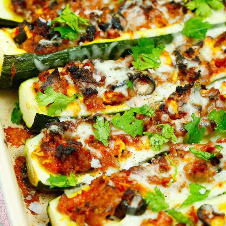 dorito casserole with ground beef, featured image zucchini boats with ground turkey