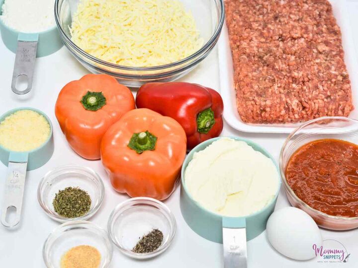 an easy lasagna inspired meat and cheese stuffed peppers keto recipe, ingredients needed to make Lasagna Inspired Meat and Cheese Stuffed Peppers