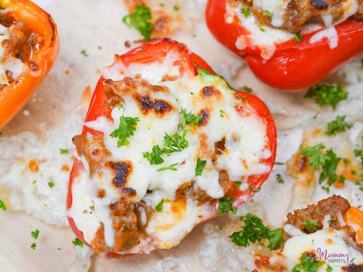 an easy lasagna inspired meat and cheese stuffed peppers keto recipe, Lasagna Inspired Meat and Cheese Stuffed Peppers straight out of the oven