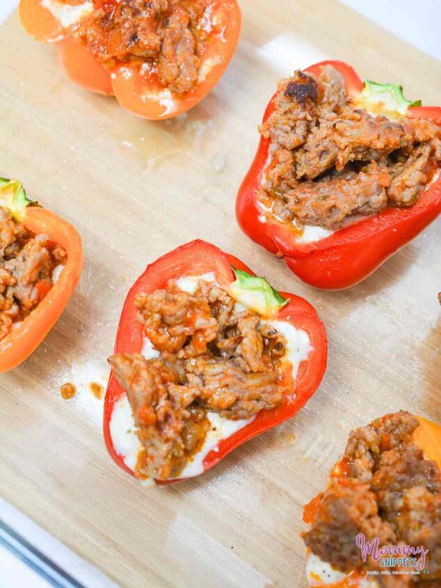 an easy lasagna inspired meat and cheese stuffed peppers keto recipe, meat mixture in the Lasagna Inspired Meat and Cheese Stuffed Peppers