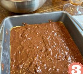 easy 3 ingredient brownies with bananas, Chocolate brownie batter in a cake pan
