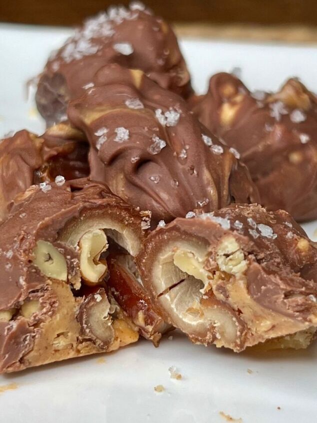 easy 3 ingredient brownies with bananas, A plate of homemade gluten free snickers bars