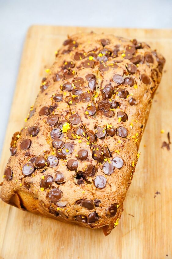 chocolate orange loaf cake, A loaf of irresistible cake cooling on a cutting board