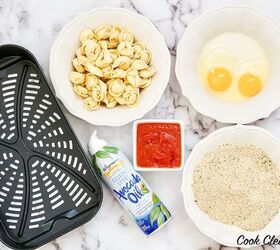 air fried tortellini, closer ingredients ready to make into air fried tortellini
