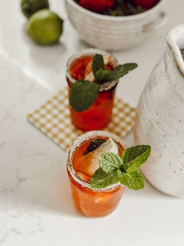 strawberry mojito mocktail, The perfect drink on a hot summer day with strawberries limes and mint
