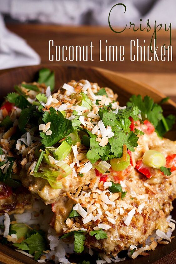 crispy coconut lime chicken, A bowl of rice and Crispy Coconut Lime Chicken