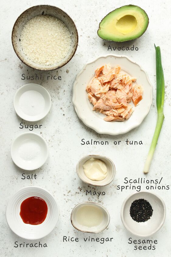 crispy rice with spicy salmon or tuna, Crispy Rice with spicy salmon or tuna ingredients