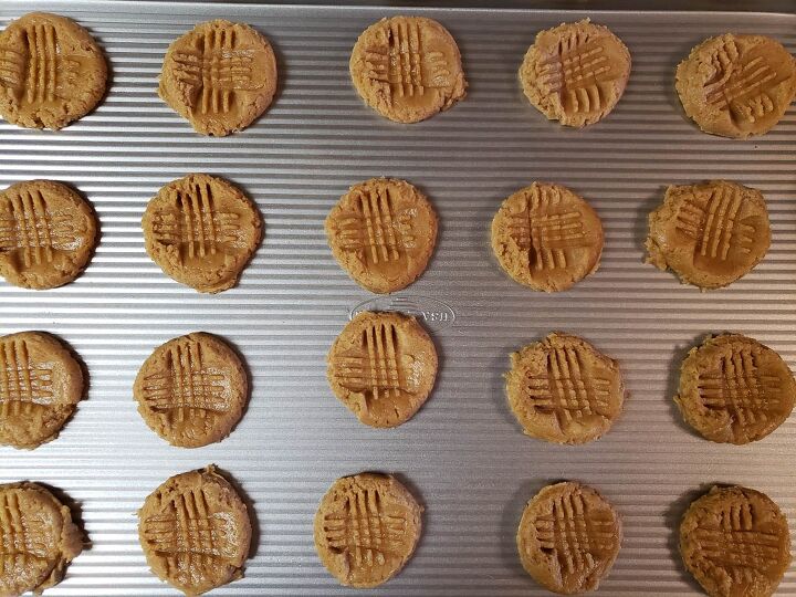 soft and chewy sourdough peanut butter cookies, cookies on baking sheet ready to bake