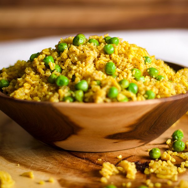 A bowl of Indian Rice with peas