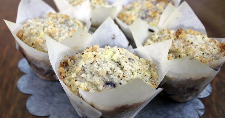 the sourdough blueberry lemon muffins you ve been missing, blueberry sourdough lemon muffins on metal plate