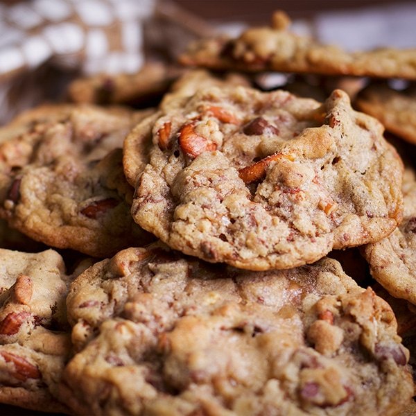 A pile of Anything Cookies on a tray