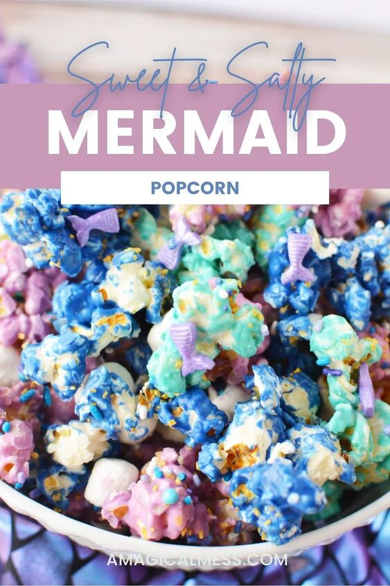 Mermaid popcorn with sprinkles in a bowl
