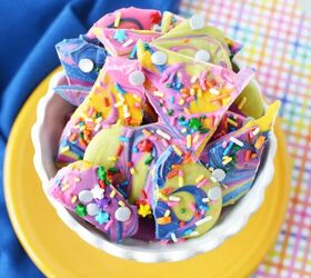 easy diy rainbow bark candy recipe, Bowl full of rainbow bark candy