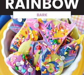 easy diy rainbow bark candy recipe, Bowl of pieces of rainbow bark candy
