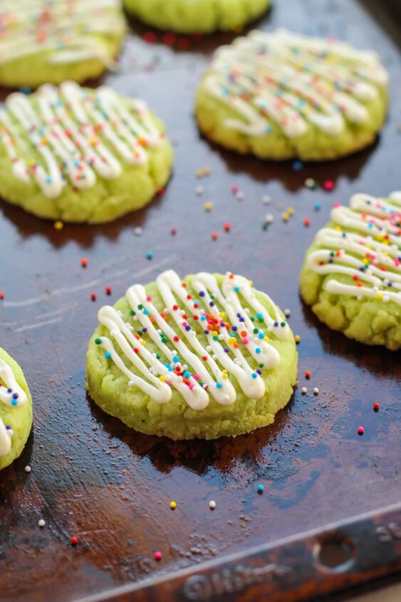 Nonpareils sprinkled onto lime cookies