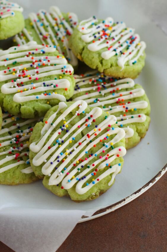 Lime cake mix cookies with sprinkles on a plate
