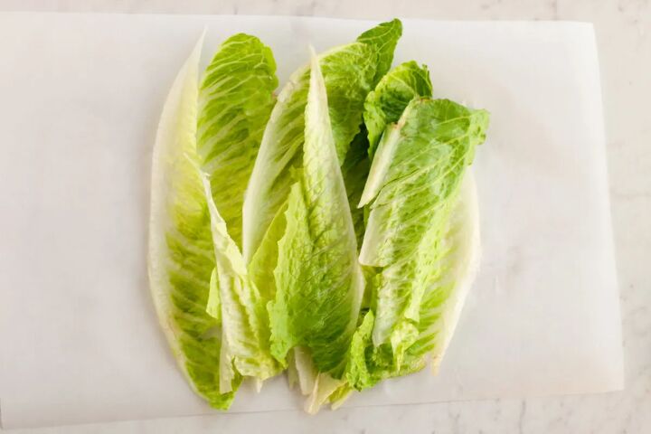tasty low carb turkey club wrap recipe, Lettuce leaves on parchment paper