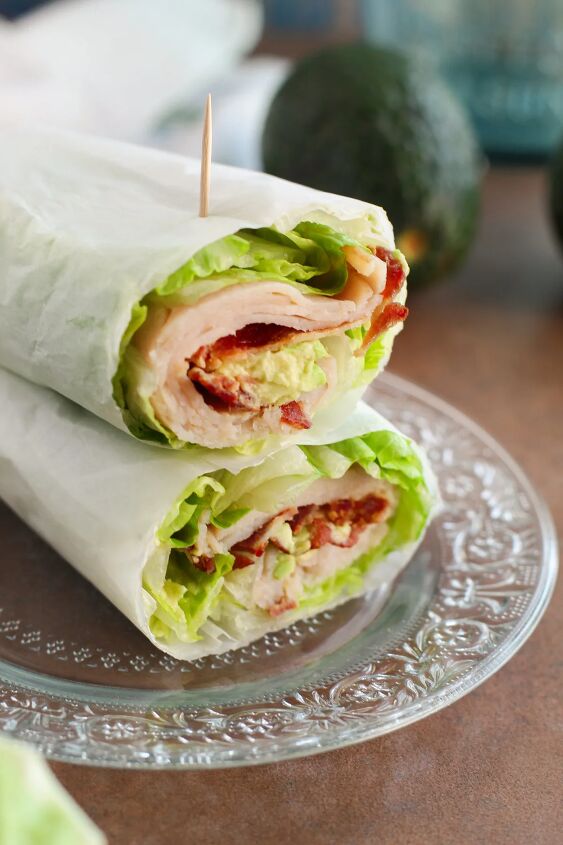 tasty low carb turkey club wrap recipe, Two turkey wraps stacked on top of each other