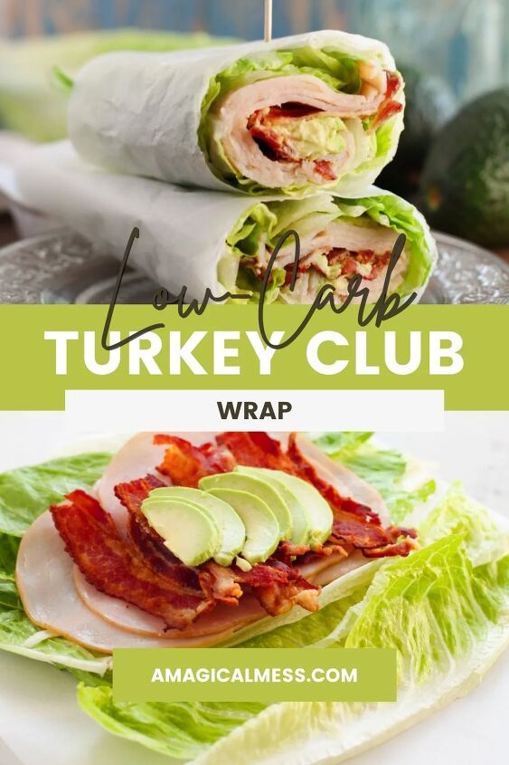 tasty low carb turkey club wrap recipe, Turkey clubs stacked and an open turkey club wrap on a plate