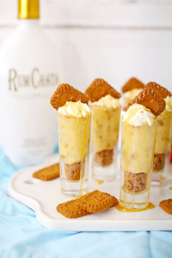 biscoff cookie rumchata pudding shots recipe, Cookie shots next to the bottle of RumChata