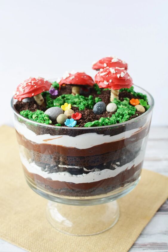 delicious and enchanting woodland fairy toadstool trifle recipe, Fairy toadstool trifle in a bowl