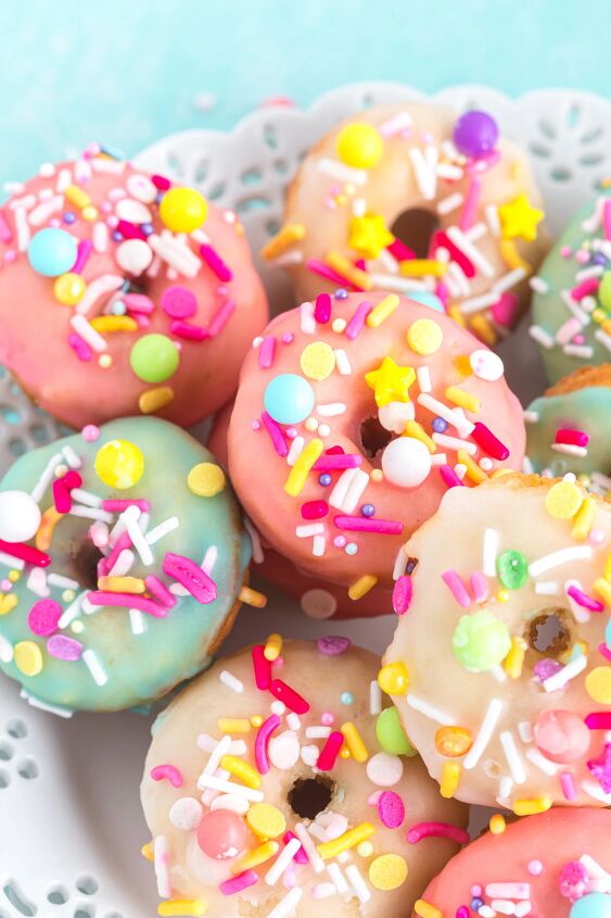 bright and delicious mini donuts with colorful glaze little fairy do, Mini donuts with colorful glaze and sprinkles