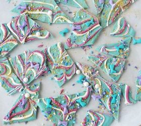 sparkly mermaid bark candy for an easy under the sea sweet, Pieces of mermaid bark candy broken up into pieces