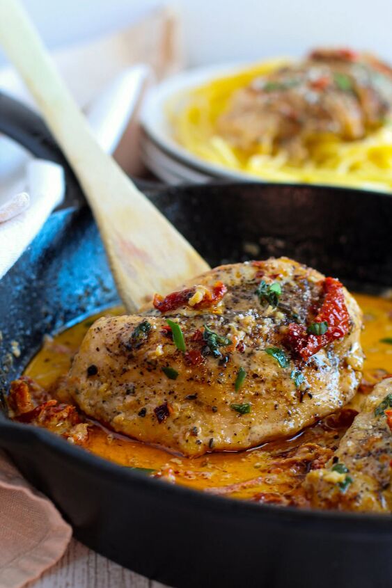 marry me chicken the perfect recipe for a delicious and hearty dinner, Marry me chicken in a skillet with pasta in the background
