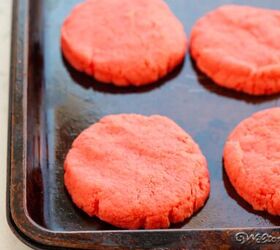 easy and chewy strawberry cake mix cookies recipe, Strawberry cookie dough on a baking pan