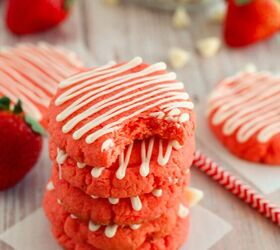 easy and chewy strawberry cake mix cookies recipe, A stack of strawberry cake mix cookies