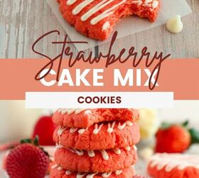 easy and chewy strawberry cake mix cookies recipe, Strawberry cookies with a white chocolate drizzle