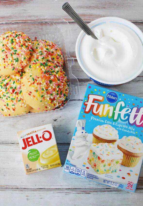 colorful funfetti birthday cake trifle recipe, Cookies whipped topping pudding and cake mix