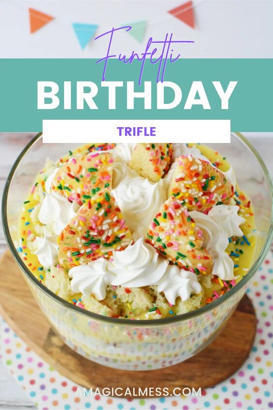 colorful funfetti birthday cake trifle recipe, Funfetti trifle in a bowl