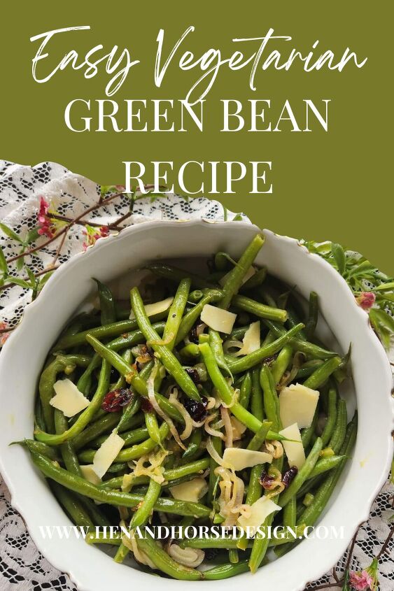 easy vegetarian green bean recipe with garlic, pinterest pin