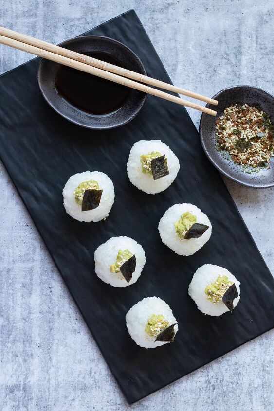 Sushi balls on a slate plate