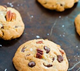 rich and nutty brown butter bourbon cookies, Baked pecan cookies on a baking sheet