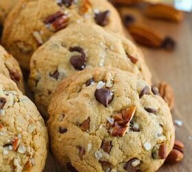 rich and nutty brown butter bourbon cookies, Rows of chocolate chip pecan cookies