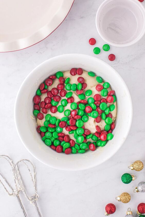 easy christmas sugar cookie pie recipe, Red and green M Ms in with sugar cookie dough