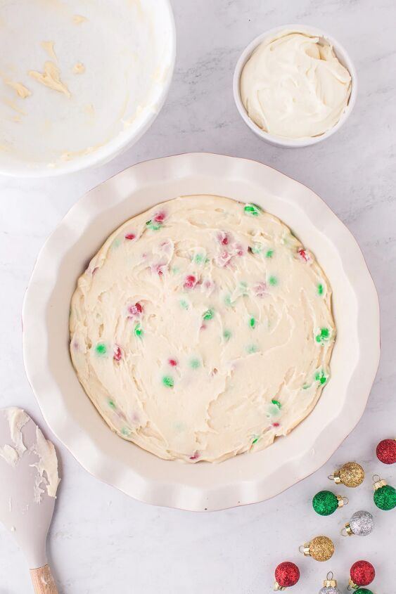 easy christmas sugar cookie pie recipe, Mixed M M dough ready for the oven