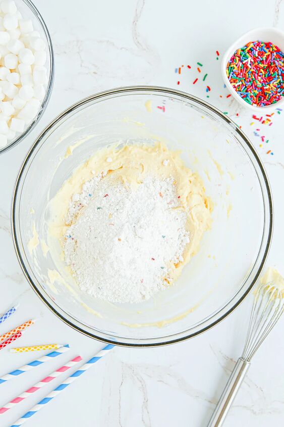 happy birthday cake fluff salad recipe, Cake mix in with vanilla pudding mixture