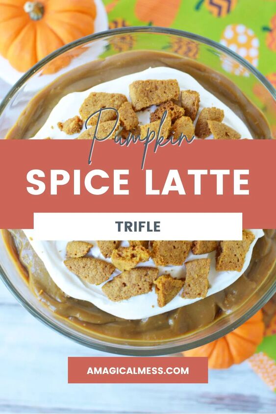 pumpkin spice latte trifle recipe, Pumpkin trifle overhead shot with pumpkins on the table