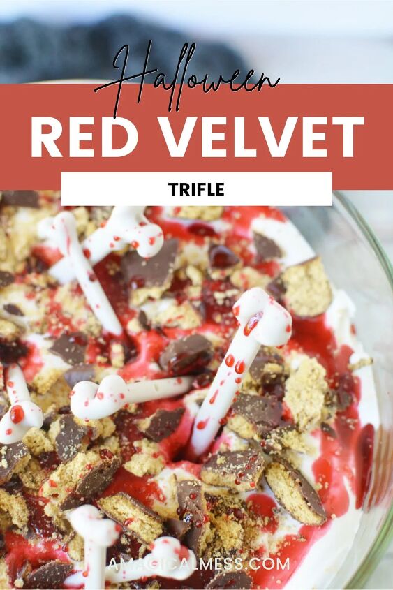 vampire red velvet trifle recipe, Top of red velvet trifle with bones
