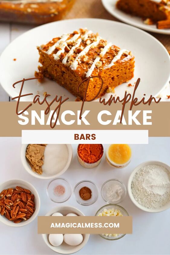 pumpkin snack cakes, Pumpkin snack bar with ingredients to make it underneath
