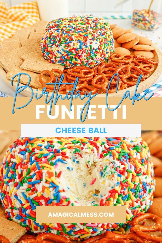 funfetti cream cheese ball dip, Funfetti cheese ball with pretzels graham crackers and cookies for dipping